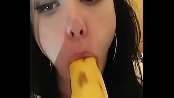 18+ Teen Slut Gives A Blowjob On A Banana