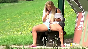 A Blonde'S Panties Get A Soaking From Public Peeing